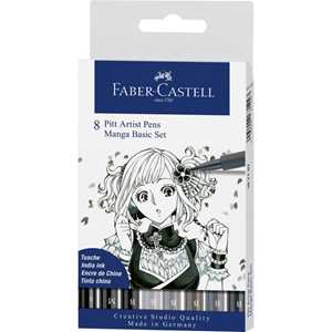 Cartoleria Bustina da 8 Pitt Artist Pen-Manga Set (tonalità di grigi) Faber-Castell