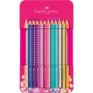 Cartoleria Set in metallo con matite colorate Sparkle, 12 matite, conf. rosa Faber-Castell