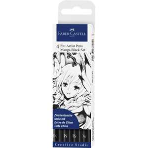 Cartoleria Bustina da 4 Pitt Artist Pen-Manga Nero nei tratti XS-M-SC-SB Faber-Castell