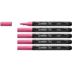 Cartoleria Marker acrilico - STABILO FREE Acrylic - T100 Punta rotonda 1-2mm - Confezione da 5 - Rosa Stabilo