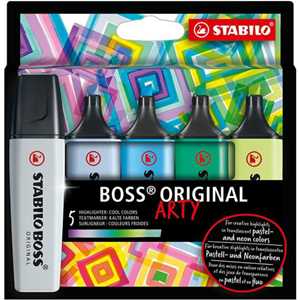Cartoleria Evidenziatore - STABILO BOSS ORIGINAL - ARTY - Cool Colors - Astuccio da 5 - Colori assortiti Stabilo