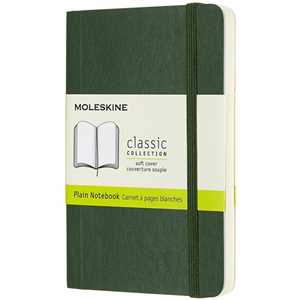 Cartoleria Taccuino Moleskine pocket a pagine bianche copertina morbida verde. Myrtle Green Moleskine